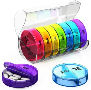 Zzteck Weekly Pill Organizer 2 Times a Day - Large Capacity –Travel Pill Box 7 Day with Airtight Lid Lock – Portable Pill Case for Purse – Ideal for Vitamins, Supplements, and Fish Oil Pills (rainbow))