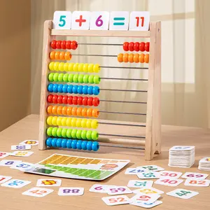 Wooden Calculation Frame Set with Cards, Beads, Addition/subtraction/multiplication/division Charts, Ideal for Elementary Math Education, Math Learning Tools, Learning Materials