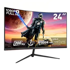 24" Curved Gaming Monitor 200Hz 1080P 1ms, Built-in Speakers, Low Latency, Eye Protection, VESA, Great for Esports & Smooth Competitive Gameplay