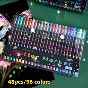 96 Color Dual Tip Glitter Markers Set with Brush Tips, Non-Toxic Water-Based Ink, Ideal for Adult Coloring, Greeting Cards, DIY Crafts, Art Markers