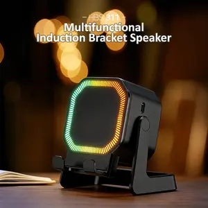 Wireless Induction Speaker Stand, 5-in-1 Phone Holder, 1500mAh Built-in Battery, 360° Adjustable Phone and Tablet Stand with Colorful Ambient Lighting, Upgraded Dual Induction Channels Compatible with the Entire iPhone Series, Unisex, Summer Vibes