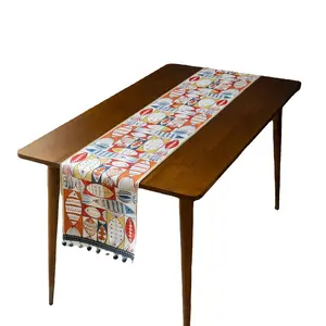 Jacquard Weave Small Fish Christmas Table Runner, American Style Contrast Color Chemical Fiber Decor with Bead Accents for Coffee Table, Holiday Charm Home Use (Bed, TV Cabinet)