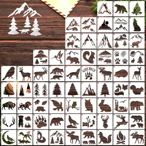 65 PCS 3 Inch Forest Animals Stencils, Wildlife Paint Stencils Reusable Templates for Painting on Wood, Wilderness Tree Stencil for House Canvas Wall Brick DIY Craft Decorations