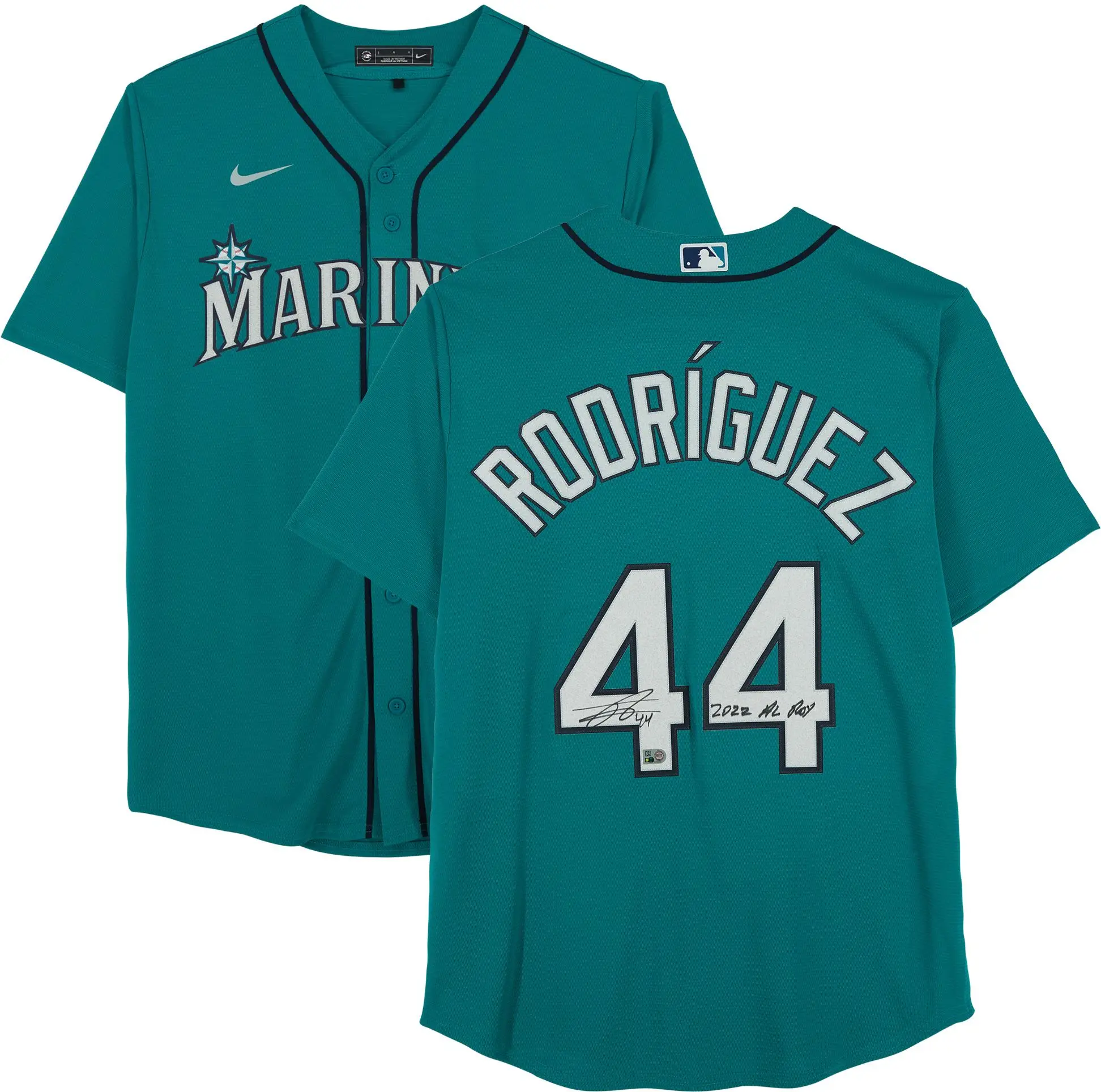 Julio Rodriguez Seattle Mariners Autographed Green Nike Replica Jersey with "22 AL ROY" Inscription - Fanatics Authentic Certified