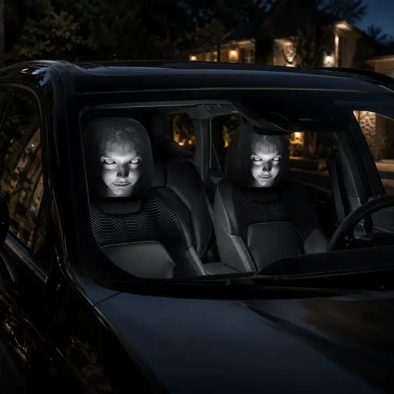 High Elastic Polyester 3D Ghost Bride Skull Motifs Horror Car Headrest Covers, Front Seats Protectors Fits SUVs/Trucks, Halloween Gag Gift for Drivers, Vehicle Soft Furnishings Accessory