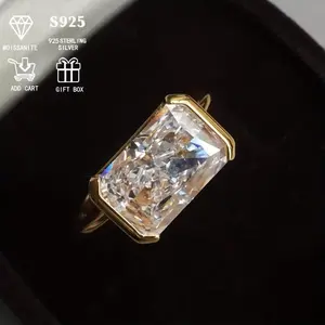 Elegant 2.9g S925 Silver 2 Carat Moissanite Engagement Ring for Women - Golden-Tone, Rectangular Design, Perfect for Weddings, Anniversaries, Mother'S Day & Thanksgiving Gifts, Comes with Exquisite Gift Box, Wedding Rings