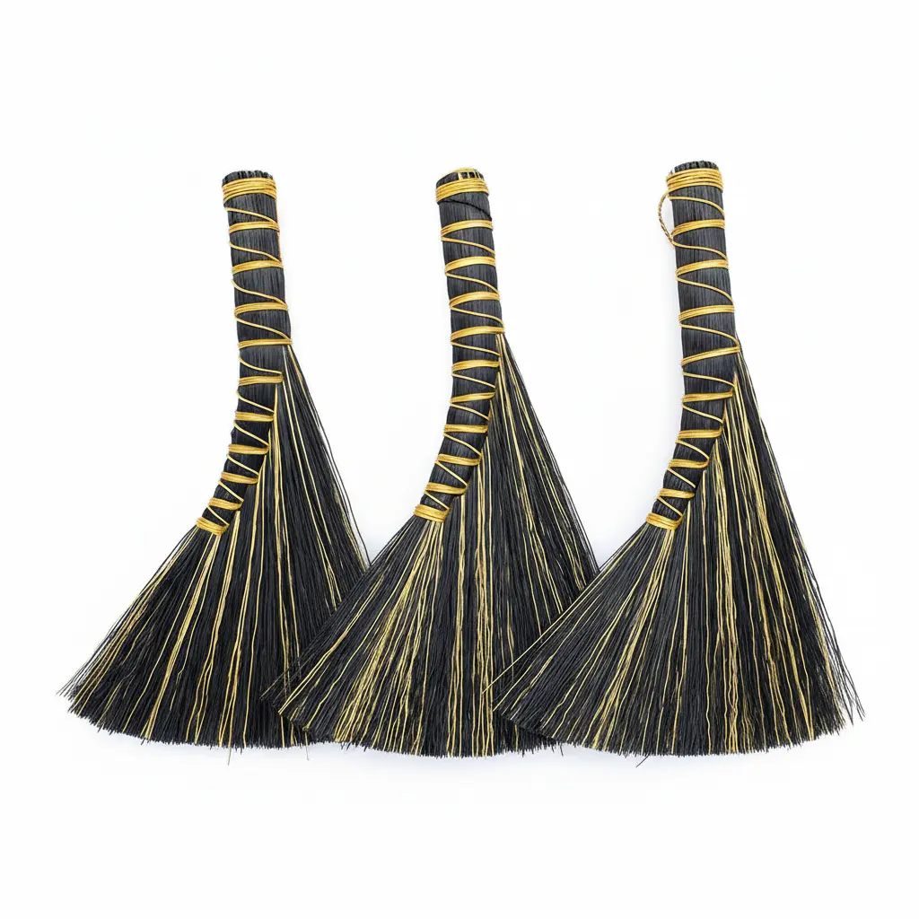 Black Streaked Hand Broom – Handmade Ritual Besom