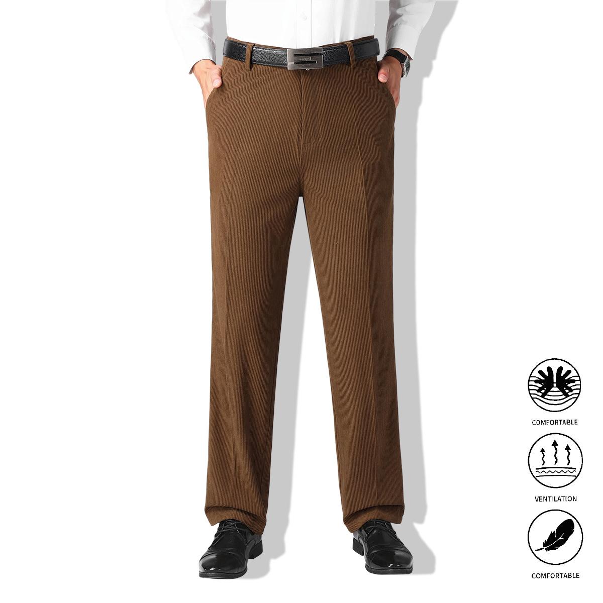 Men’s suit trousers in corduroy texture; business long pants; casual pants; formal dress pants—suitable for business and everyday wear.