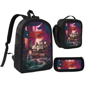 Gravity Falls Cartoon Character 3-Piece Student Backpack Set - Includes Pencil Case, Lunch Bag, 600D Oxford Cloth, Durable for School Trips, Outings