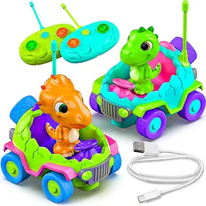 Dino Chasers Set of 2 Rechargable Remote Control Car for Toddler, Kids Toys Age 2 3 4 5, Boys & Girls Birthday Gift, Dinosaur Toy 2-4, LED