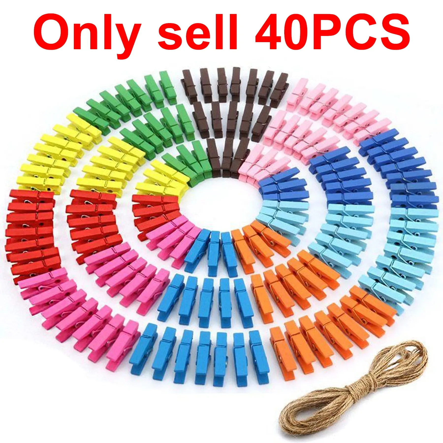 40 Pieces Mini Wall Clips Tapestry Clips Multi-functional clips, sealing clips, photo clips for Photo Picture Hanging Craft Office Home Poster Paper Flag Hangers Strong Springs Small Clothes Pin Natural Wooden Clothespins with Line Command Clips ，color