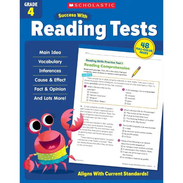 Scholastic Grade 4 Reading Comprehension Paperback English Learning Book - Exam Review, Inference Practice, Main Idea Test Prep, Fact-Opinion Distinction, Cause-Effect Understanding Materials, Learning Books