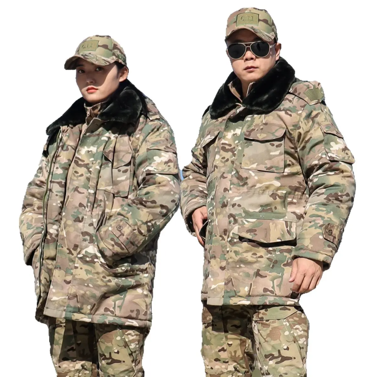 Men's Retro Russian Military CP Camouflage Long-Sleeve Thick Padded Parka - Cotton-Linen Zipper Front Winter Coat for Subzero Outdoor Use, Vintage Classic Menswear Layer Top
