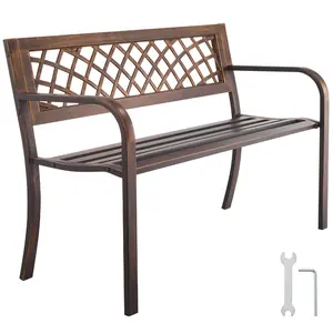 VEVOR Outdoor Bench, 46 inch, Carbon Steel Metal Frame with PVC Mesh Pattern Backrest and Round Edge Armrests, Weatherproof Outside Bench for Patio, Garden, Park, Yard, Front Porch, Antique Bronze