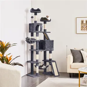 【On Sale】Yaheetech 82.5in Modern Cat Tree Large Tower w/Hammock 2 Kitty-Ear Perches 2 Cozy Condos Scratching Posts Basket Furniture for Large Cats Kittens Dark Gray Beige Light Gray Black Pink