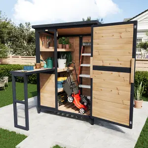 Amerlife Solid Fir Wood Outdoor Storage Shed - Adjustable Shelves, Foldable Workbench, Sloping Roof, Raised Base, Weatherproof Utility Cabinet for Backyard, Patio