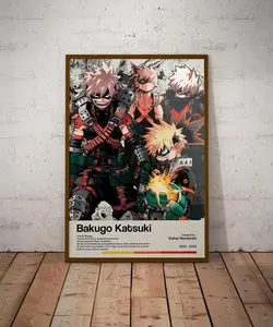 Bakugo Katsuki Anime Poster, Minimalist Manga Wall Art, Retro Anime Print, Movie Poster, Vintage Anime Poster