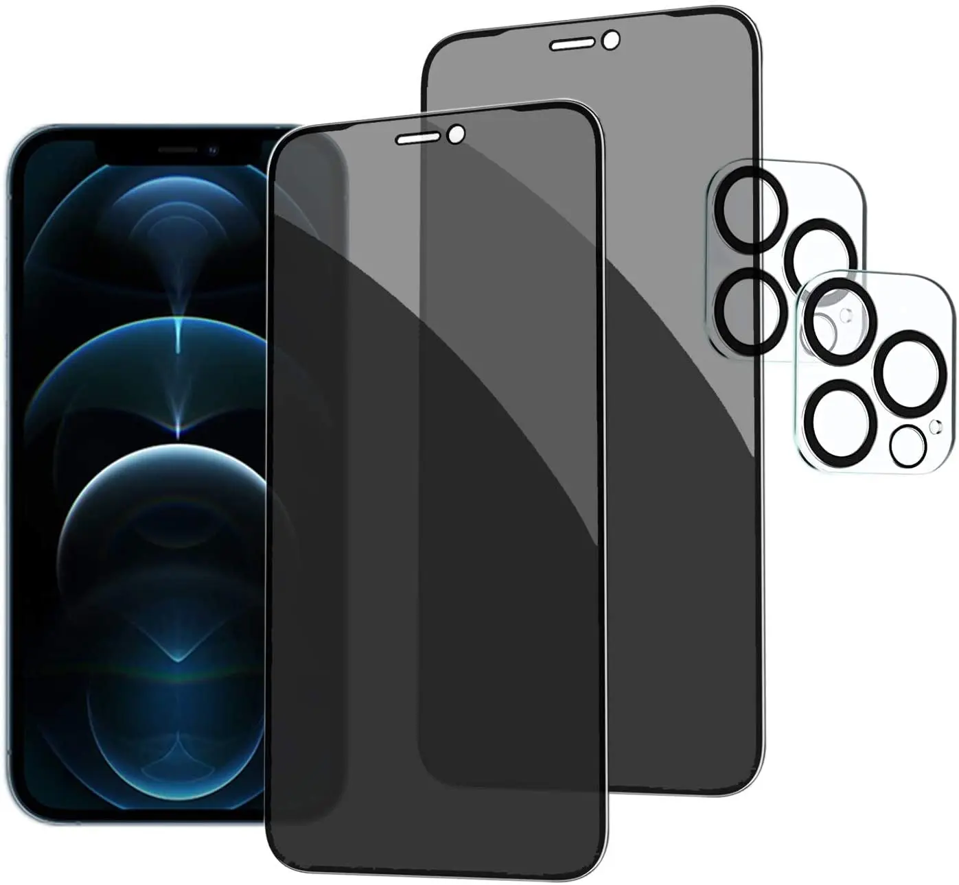 [2+2 Pack] iPhone 17/16/15/14/13/12/11 Pro Max Privacy Screen & Camera Lens Protectors, Mobile Phone Accessories, 9H Tempered Glass Full-Coverage Anti-Spy Protection, Shockproof Edge Upgrade, Easy Bubble-Free Installation, Iphone11, Privacy Screen Protect