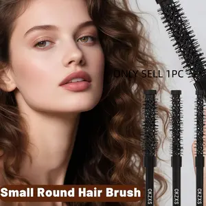 3piece Small Round Nylon Bristle Hair Brush for Short Hair - Barrel Hair Brush for Blow Drying, Aluminum Round Brush for Bobs, Bangs, Lobs, Roots, Curling, Pixie Cuts, Straight Hair - Black
