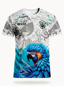 Brazil National Team Men's Football Jersey, Rio Style Round Neck Comfortable Sport Top, Parrot Print Quick-Dry Breathable Fabric