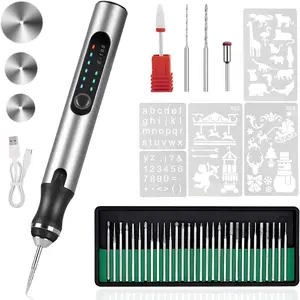 Electric Engraving Pen with 37 Bits, USB Rechargeable Cordless Engraving Machine, Portable DIY Rotary Engraver for Jewelry Wood Glass Stone Carving (Silver)