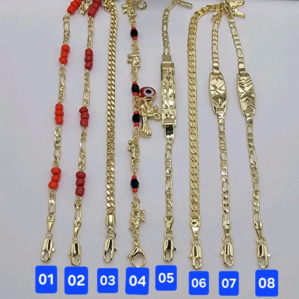 Babys Bracelets, Select style 6 inches long 3mm To 5mm wide Laminated Gold SKU : BB01 to BB08 Laminated Gold.