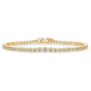 Gold Plated Tennis Bracelets for Women - Bezel Set Cubic Zirconia Bracelet - Simulated Diamonds Round, Trillion, Trinity, Radiant, Pear, Valentines Day Heart Cut Stones Wedding Jewelry Gifts for Brides