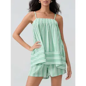 Smocked Square Neck Striped Cami and Shorts Set