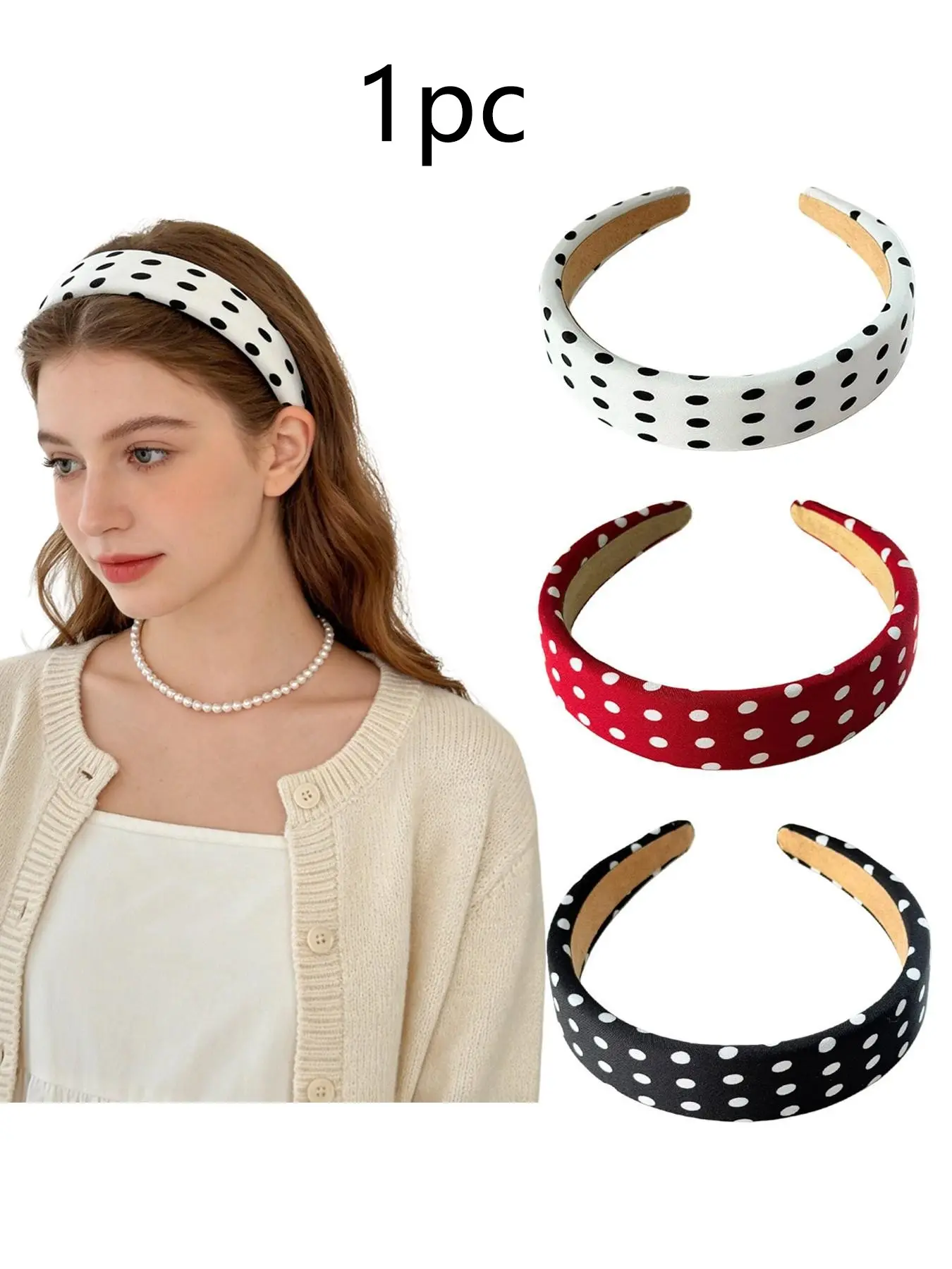 Ladies' sweet polka dot headband, fashionable black and white contrasting design, small and fresh, campus, party, fashionable and casual women's accessories, Headbands Women
