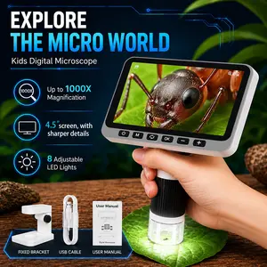 2026 Upgrade Kids Digital Microscope - 1000X Handheld STEM Toy with 4.5" HD IPS Screen, 1080P Photo & Video Camera, 1500 mAh Rechargeable Battery, Portable Design for Cells Observation, Gift for Ages 3+ (Birthday, Children’s Day)