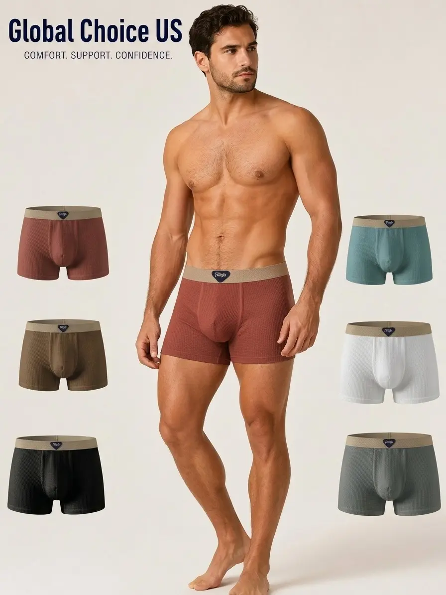 Men's Stretch Waffle Knit Boxer Briefs 6-Pack Set - Soft Stretch Fabric, Quick-Dry, Elastic Nylon Menswear, Breathable Briefs for Casual Sports, XXL Men's Sports Underwear, Houndstooth, Male Day Socks