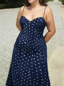 Plus Size Women's Summer Polka Dot Strapless Dress, Slim-Fitting Casual Evening Wear, Lightweight and Comfortable Design