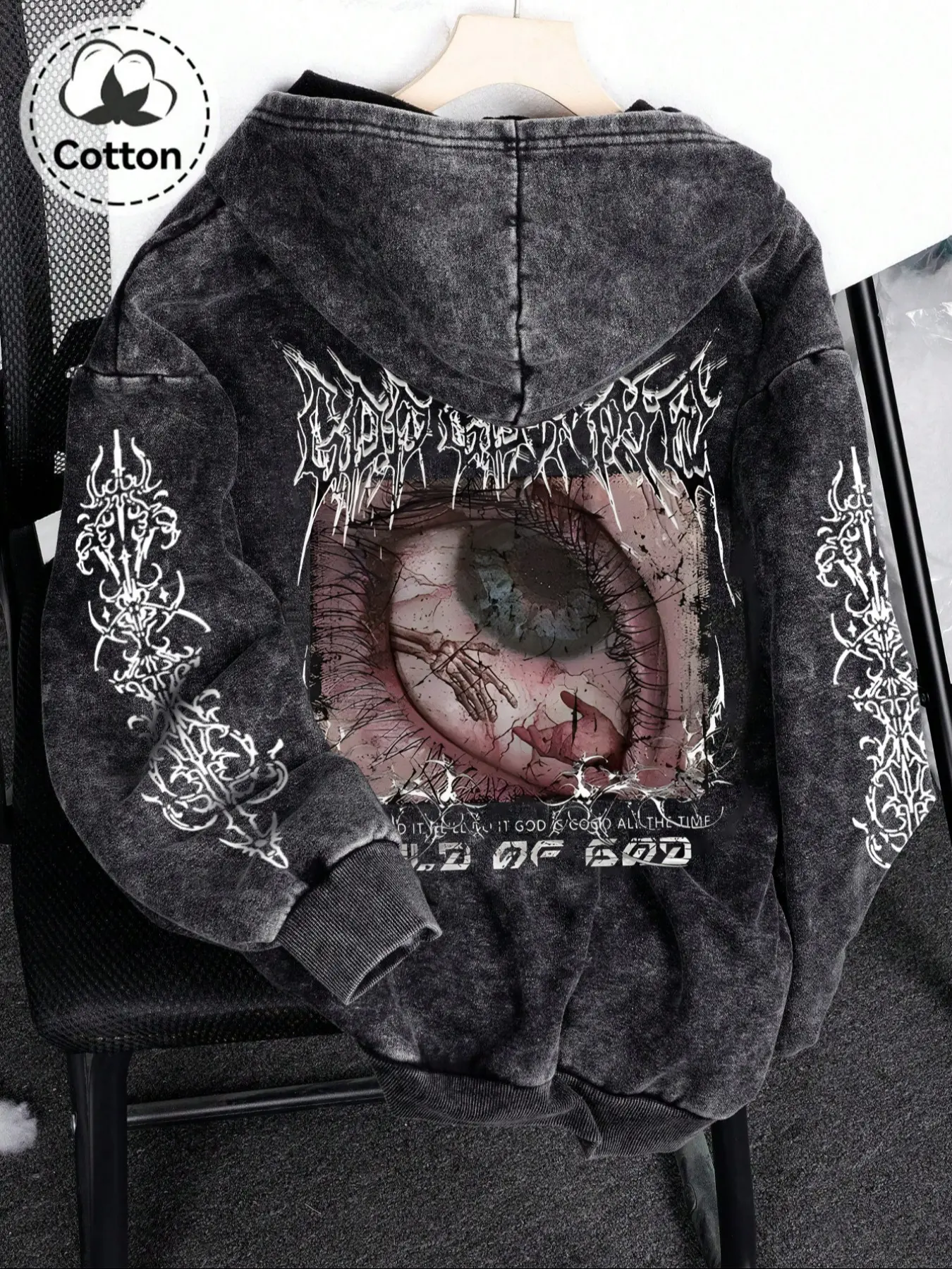 Men's Cotton Zipper Hoodie, Eye Pattern Print, Loose Fit Casual Long Sleeve Sweatshirt, Fashionable Spring & Fall Pullover Top, Graphic Hoodies, Casual Hooded Sweatshirt