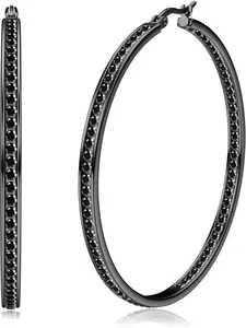 Stainless Steel Women Hoop Earrings Cute Huggie Earrings Cubic Zirconia Inlaid 50MM Lightweight Chunky Hoops, Trendy Jewelry