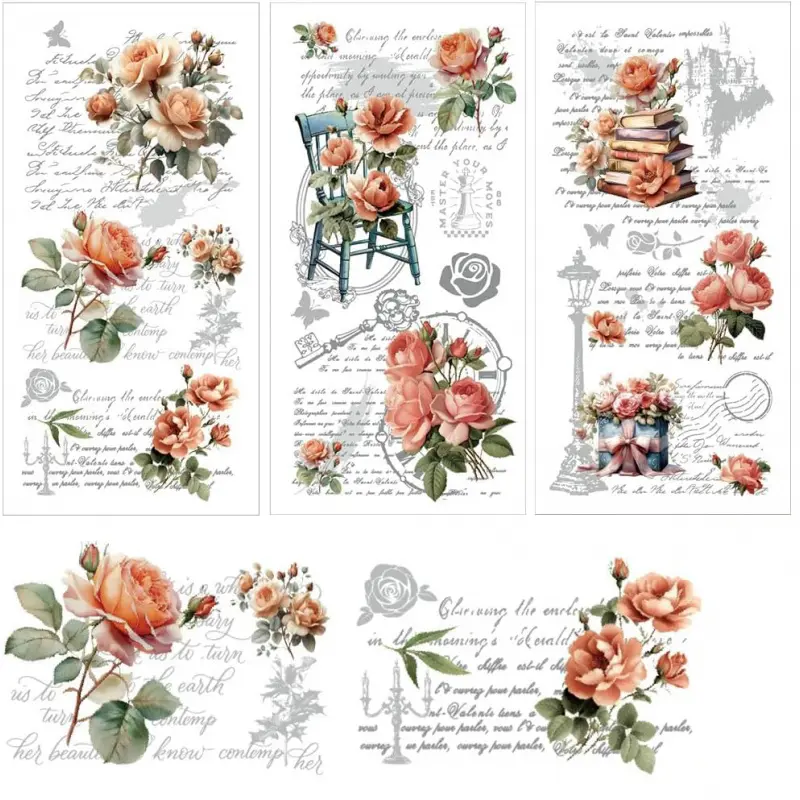 3 Sheet Vintage Rose Rub on Transfer for Furniture and Crafts 11.8 x 5.9 Inches Retro Flowers Rub on Transfer for Wood Glass Porcelain Home Office Craft Decor Butterfly Furniture Decals