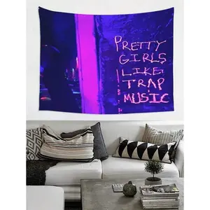 1Pc "Pretty Girls Like Trap Music" Peach Tapestry - Rapper Hip Hop Design, Polyester Fabric, Rectangular 40in*60in Wall Hanging, Birthday Gift for College Dorms, Bedrooms (Home Decor)