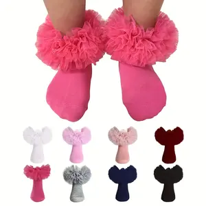 Girls' Multi-Size Princess Theme Fluffy Ruffled Dress Socks - 1-Pair Kids' Fashion Socks