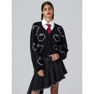 Cider [size 0-10] Halloween V-neck Ghost Button Cardigan