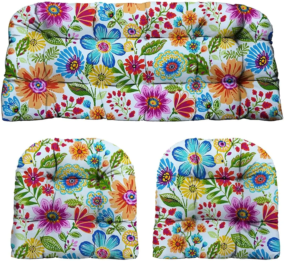 RSH Decor 3-Piece Wicker Cushion Set For Outdoor Furniture - Water Resistant, Tufted, All-Weather