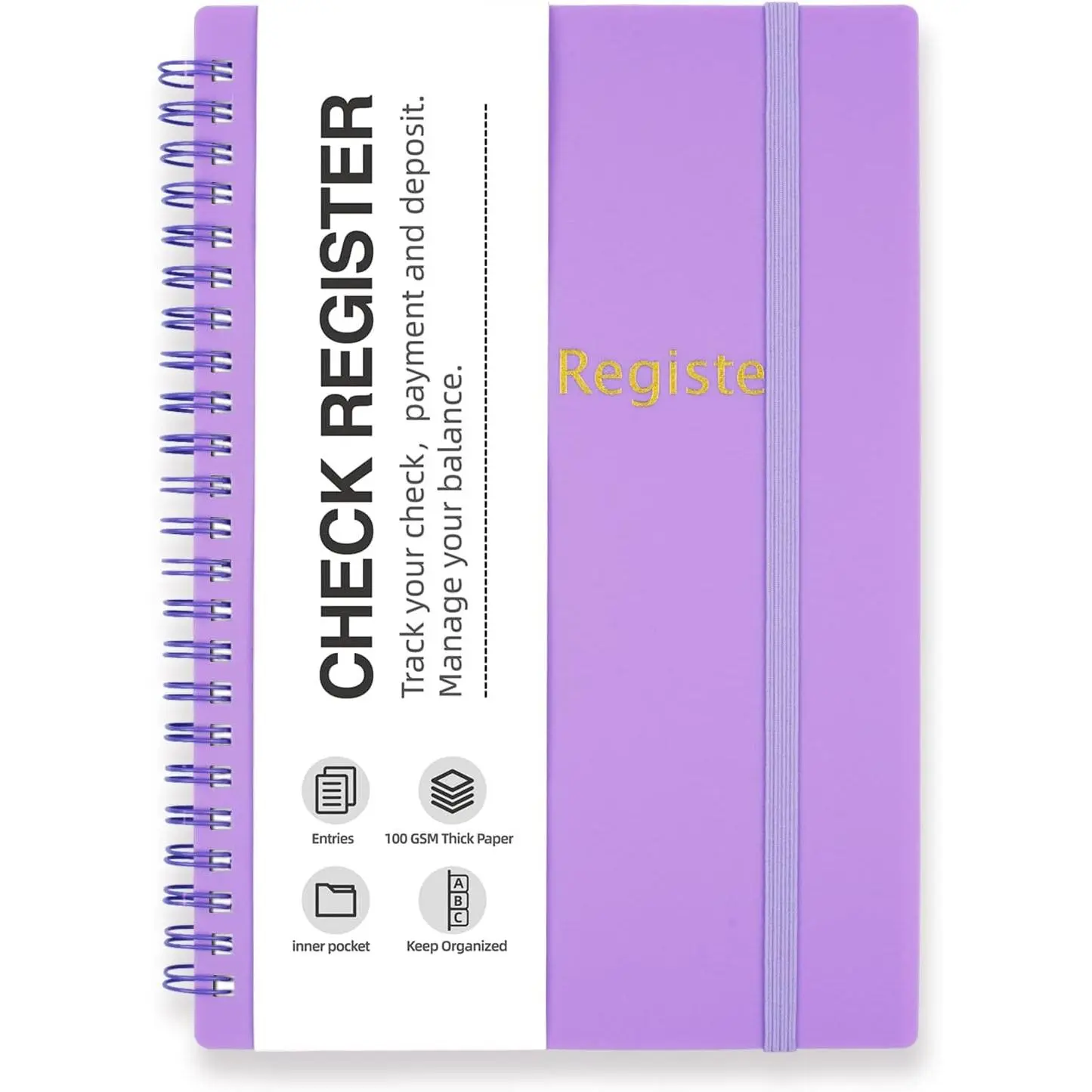 Check Registers for Personal Checkbook, Double Spiral Check Register Book, Budget Planner with Check Register for Personal and Work, 5.8'' x 8.3'' - Purple