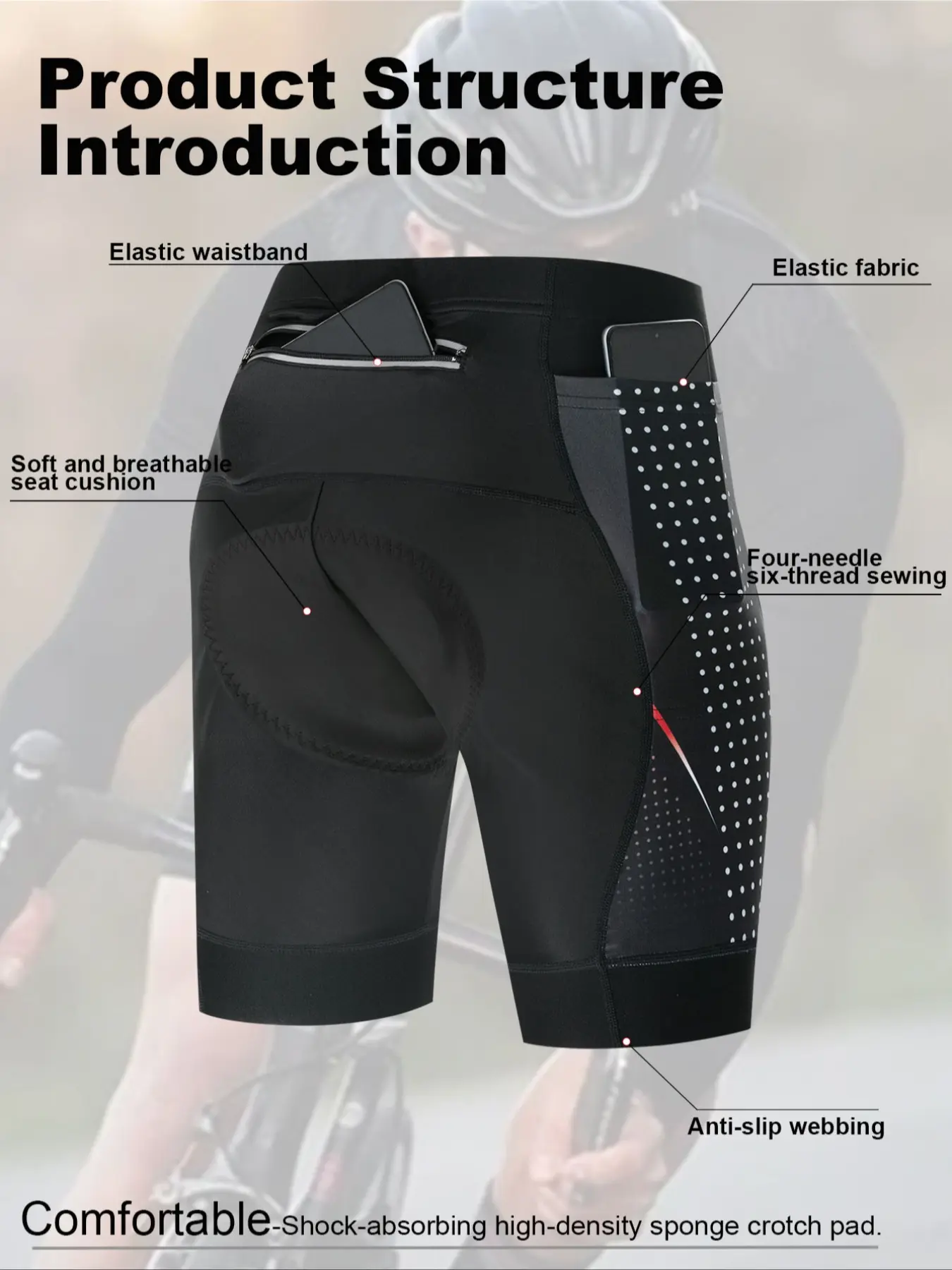 Men's 3D Stereo Cycling Shorts, Breathable Road Bike Shorts with Pockets, Elastic Athletic Stretchable Bicycle Shorts, Riding Shorts for Comfort and Performance, Tight Sports, Cycling Sports Wear