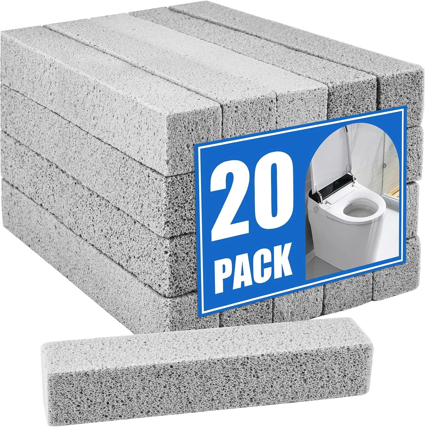 20-Pack Unscented Stainless Steel Pumice Stone Cleaning Sticks, Reusable Household Cleaners - Bag-Included Hard Water Stain Remover for Calcium, Limescale, Safe for Hard Surfaces Like Toilet Bowl, Sink, Ideal for Bathroom Deep Clean, Remove Hard Water Sta