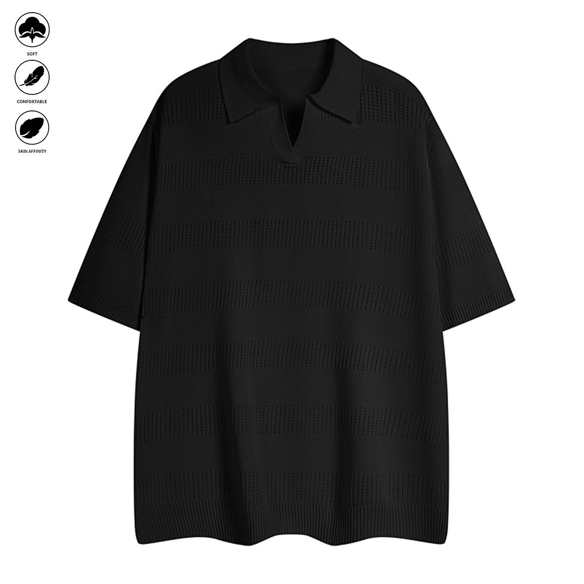 Collarless short-sleeved knitted shirt for men, trendy brand, fashionable, business casual, T-shirt, sweater. Men's and women's same style, for couples, breathable, cool, pure color, versatile, simple, classic style, suitable for daily work.