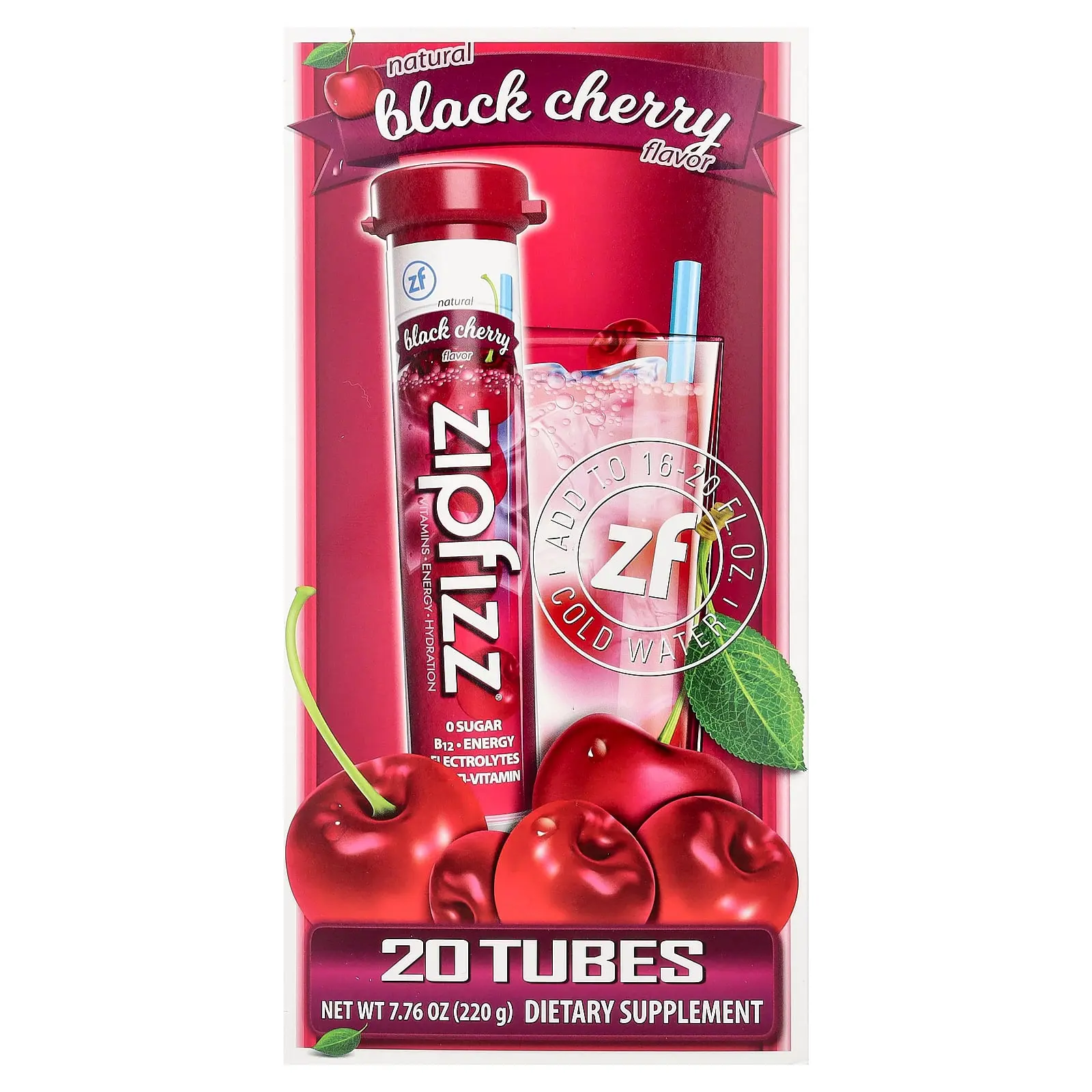 Zipfizz Energy Drink Mix, Black Cherry, 20 Tubes, 0.39 oz (11 g) Each