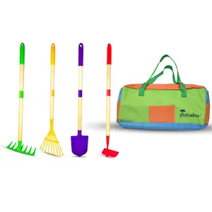 G & F Products JustForKids Kids Garden Tool Set, detatchble, Portable 4-Piece Multicolored Set for Gardening, 2-Pack with Travel Bag, Ages 5+