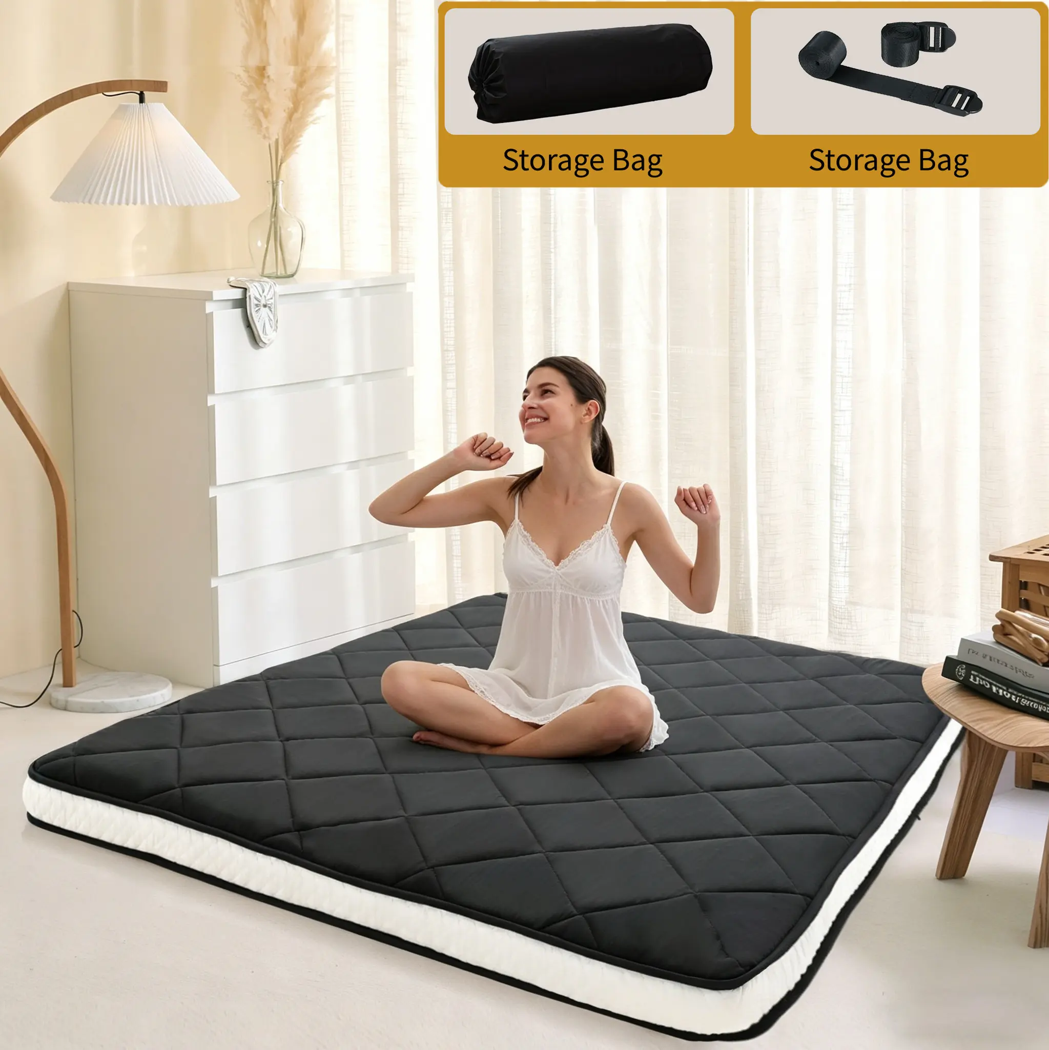 [Extra Storage Bag] Lilypelle Japanese Floor Mattress Futon Mattress, Foldable Mattress Topper Thicken Tatami Mat Roll Up Mattress, Folding Sleeping Pad Breathable Floor Lounger Guest Bed for Camping Couch, Twin Full Queen Durable Memory Foam