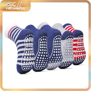 Sosenfer Kids' Cotton-Blend Stripe Ankle-Height Socks (5/10 Pairs, 12 Months-7 Years) - Soft, Lightweight, Breathable, Non-Slip for Sports & Trampoline Use, All-Seasons, JH.TW001