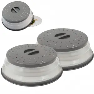 LMMAKE Collapsible Microwave Cover Grey Durable PP Dish Steam Prevention Utensils BPA Free Non Toxic 10.5 x 10.5 x 3 Microwave Safe Colander Lid for Food Fruit Kitchen