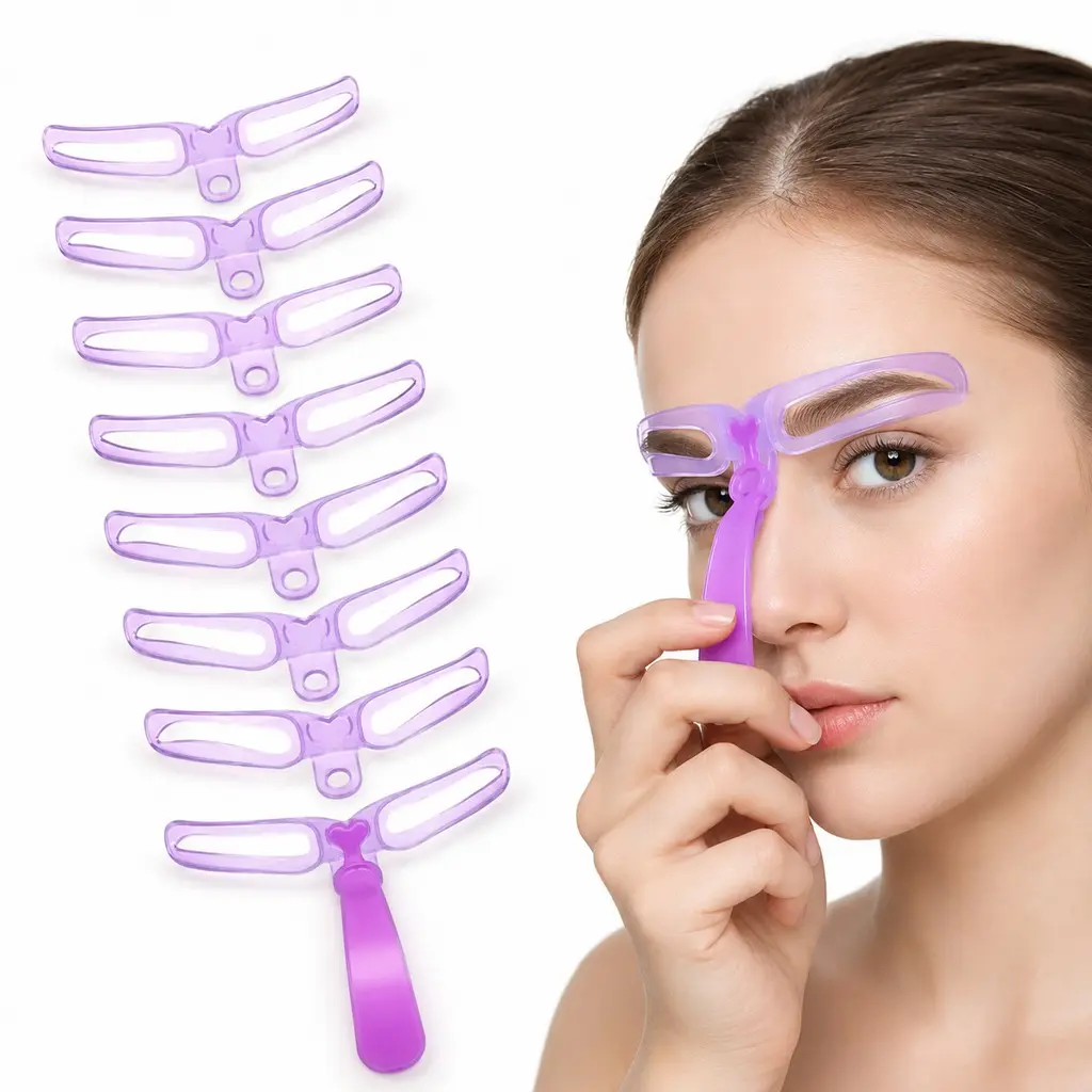 Reusable Plastic Eyebrow Stencils for Shaping - 8 Classic Designs Eyebrow Stencil with Handle and Strap, Washable Daily Eye Brow Stencils for Women, Easy DIY Eyebrow Shaping