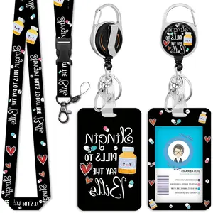 BY-A80   Lanyards for Id Badges, Cute Rainbow Badge Reel Heavy Duty with Carabiner Clip, Fashionable ID Badge Holder with Breakaway Lanyard, Teacher Nurse Office Christmas Gifts